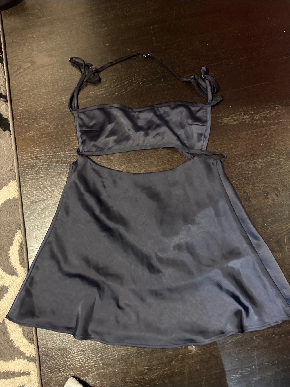 Meshki Navy Satin Cutout Mini Dress